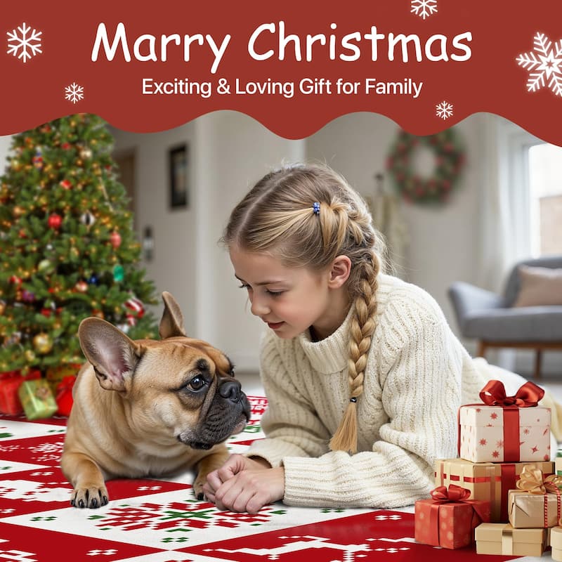 Mcow Christmas Motif Low-Pile Non-Slip Machine-Washable Area Rug