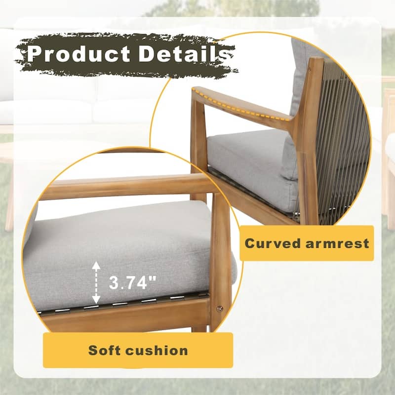 Modern 4-piece Outdoor Acacia Wood Conversation Sofa Set with Removable Waterproof Cushions