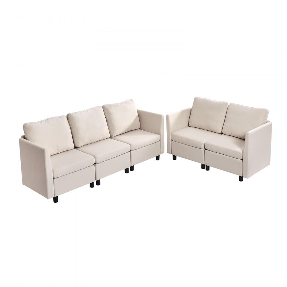 Beige Cotton-Linen Modular Sectional Sofa with Storage, Kid-Friendly Cushions and Wood Frame