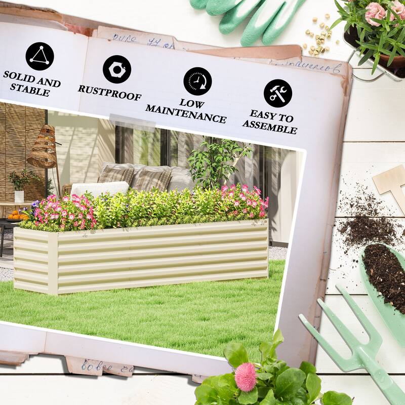 Galvanized Steel Wood Grain Raised Garden Bed 94 inches - 94" L x 23.5" W x 22.25" H