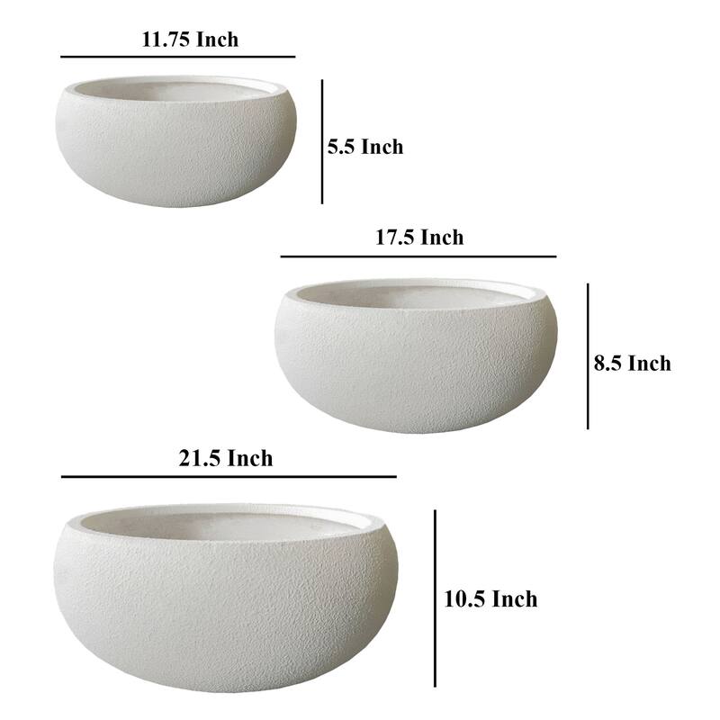 Keyan Accent Planter Set of 3, White Resin, Modern Smooth Bowl Shape