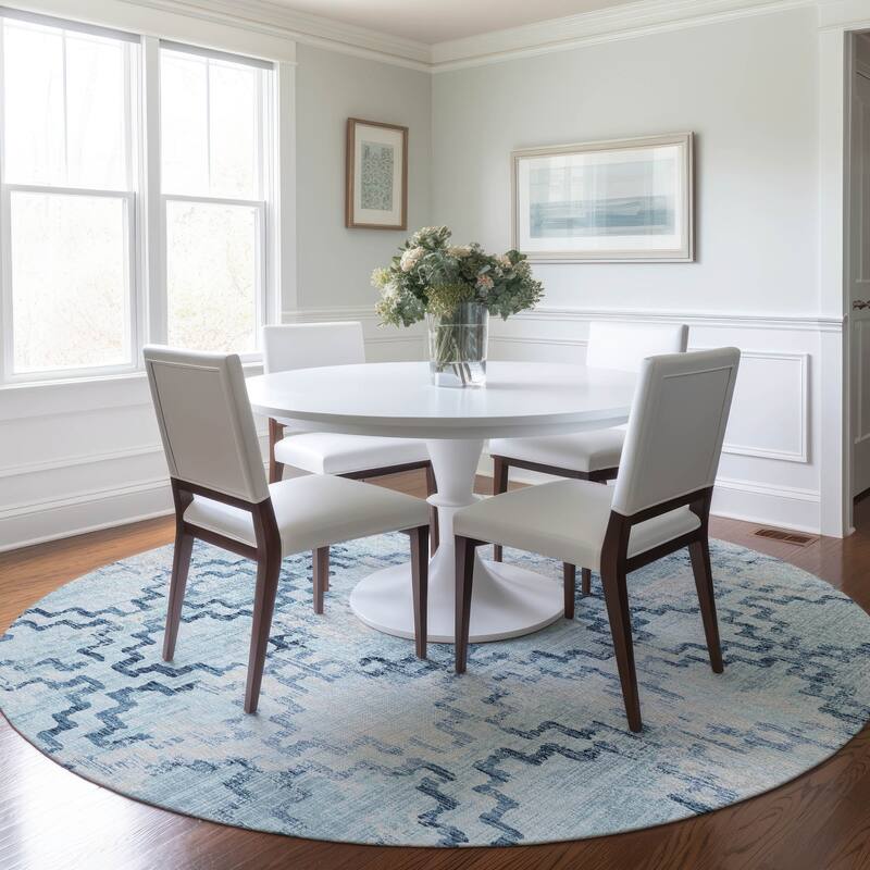 Premium Washable Super Soft Modern Trellis Mayfield Rug - Blue - 8' x 8' - Round