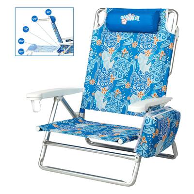 Reclining Beach Chair Backpack 5-Position Lay Flat Lounge Chair Heavy Duty Portable Folding Lightweight with Cooler Bag