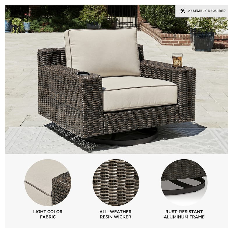 Signature Design by Ashley Coastline Bay Brown Outdoor Swivel Lounge with Cushion - 42.63" W x 36.25" D x 35" H