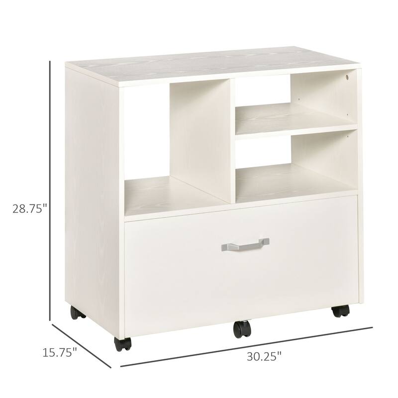 Vinsetto 29" Filing Cabinet with Wheels, Paperwork and Folder Storage Organizer w/ Drawer, White
