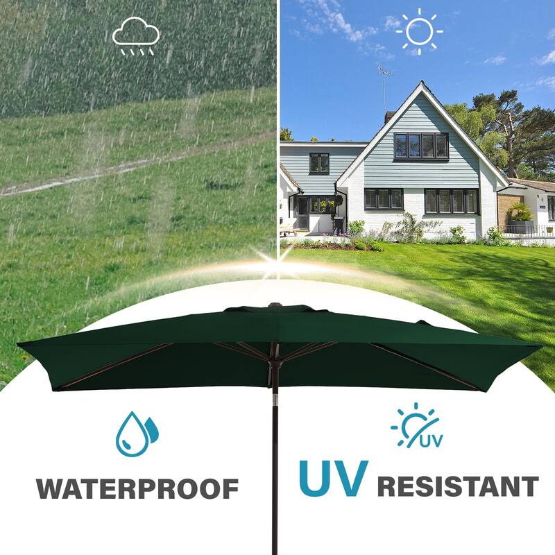 6.5*10ft Rectangular Patio Market Umbrella with Crank & Tilt, UV & Water-Resistant Canopy