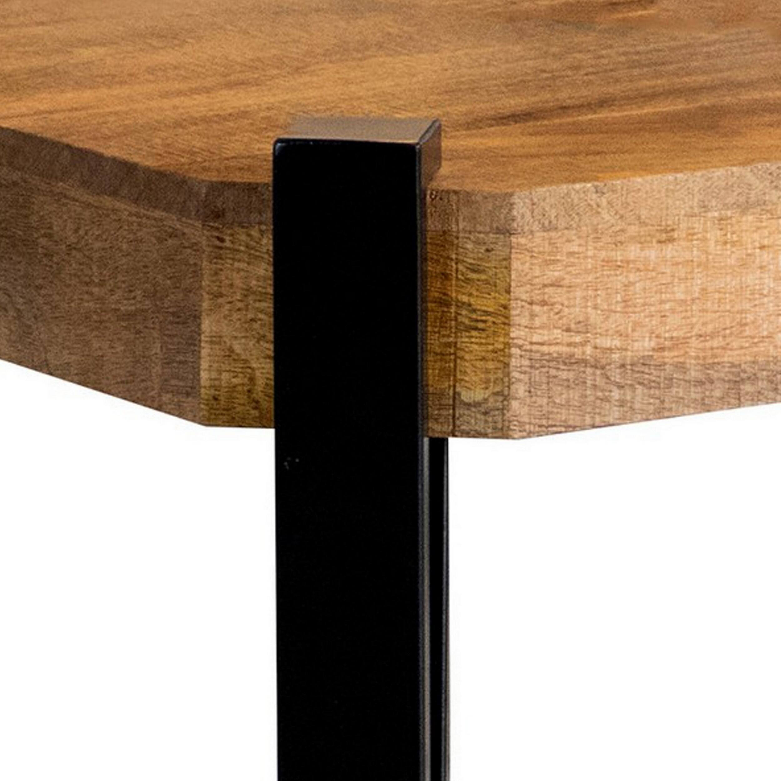 Ayla 50 Inch Coffee Table, Iron Hairpin Legs, Rustic Brown Mango Wood