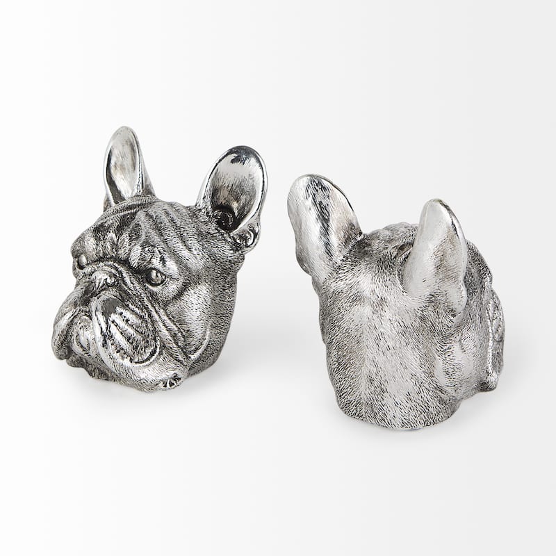 Bruno (Set of 2) 5L x 5W Silver American Bulldog Bookends - 4.8L x 4.7W x 5.5H