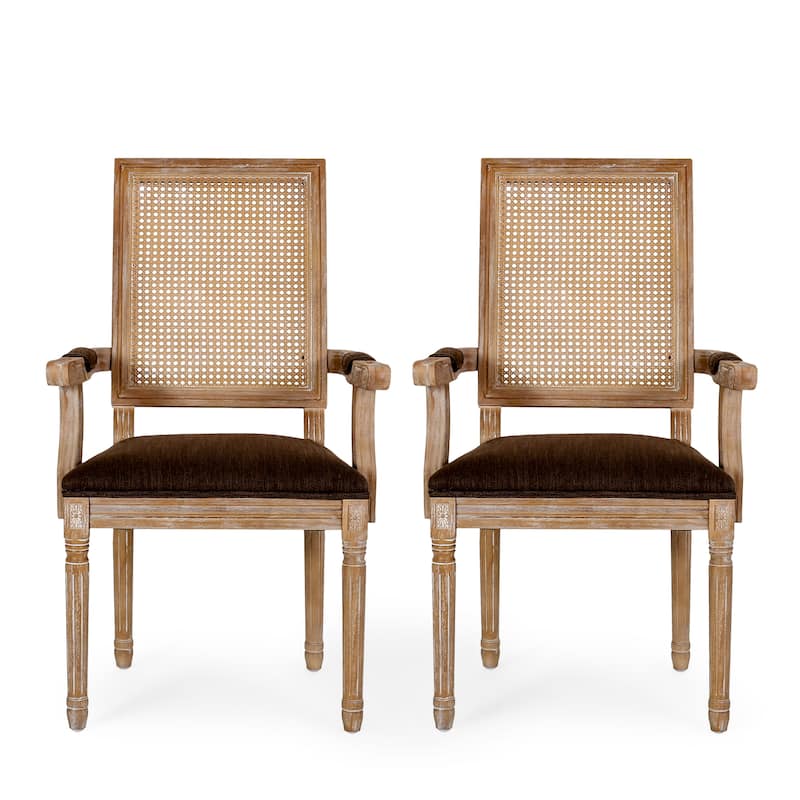 Maria Wood and Cane Upholstered Dining Chair by Christopher Knight Home - 23.75" L x 23.75" W x 39.75" H