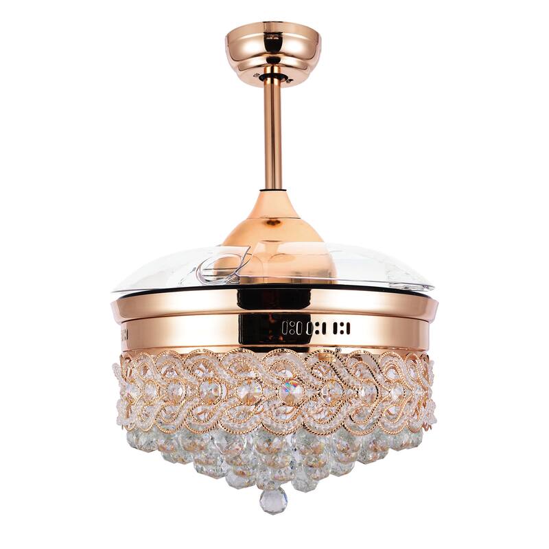 Bella Depot 42" Modern Crystal Retractable Ceiling Fan with LED Light and Remote Control