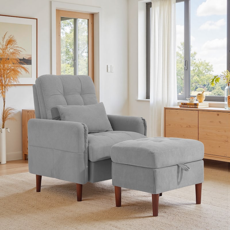 Modern Lounge Chair With Stroage Ottoman and Adjustable Backrest