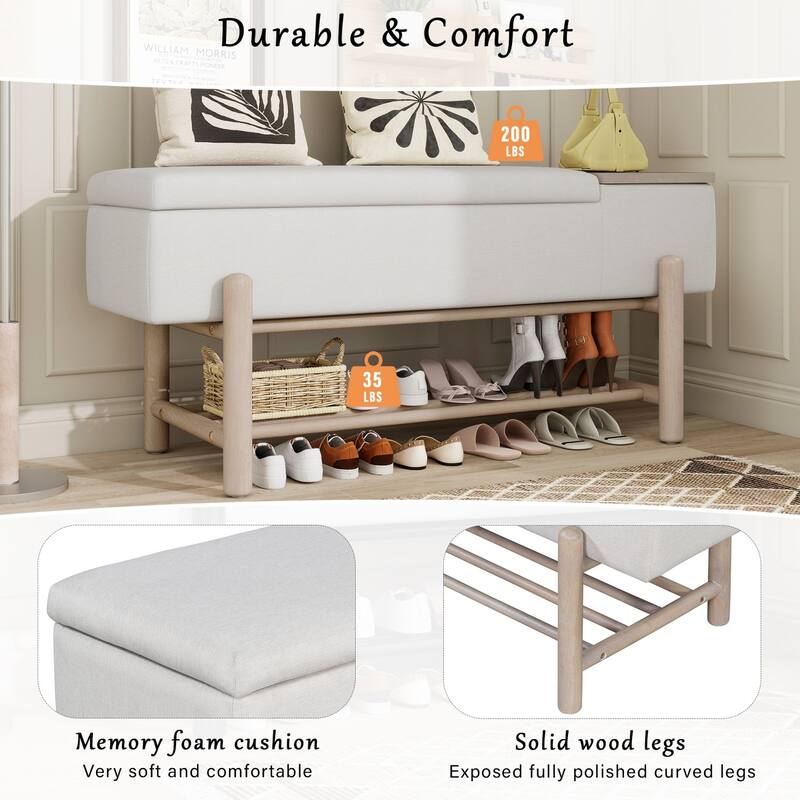 47.24 inches Upholstered Storage Bench Entryway Bench with Hidden Compartment