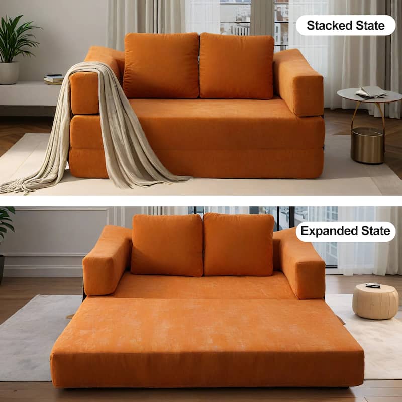 70.87" Upholstered Convertible Sleeper Sofa, Convertible Chair Floor Couch Comfy Sofa for Living Room, Bedroom, Chenille Fabric