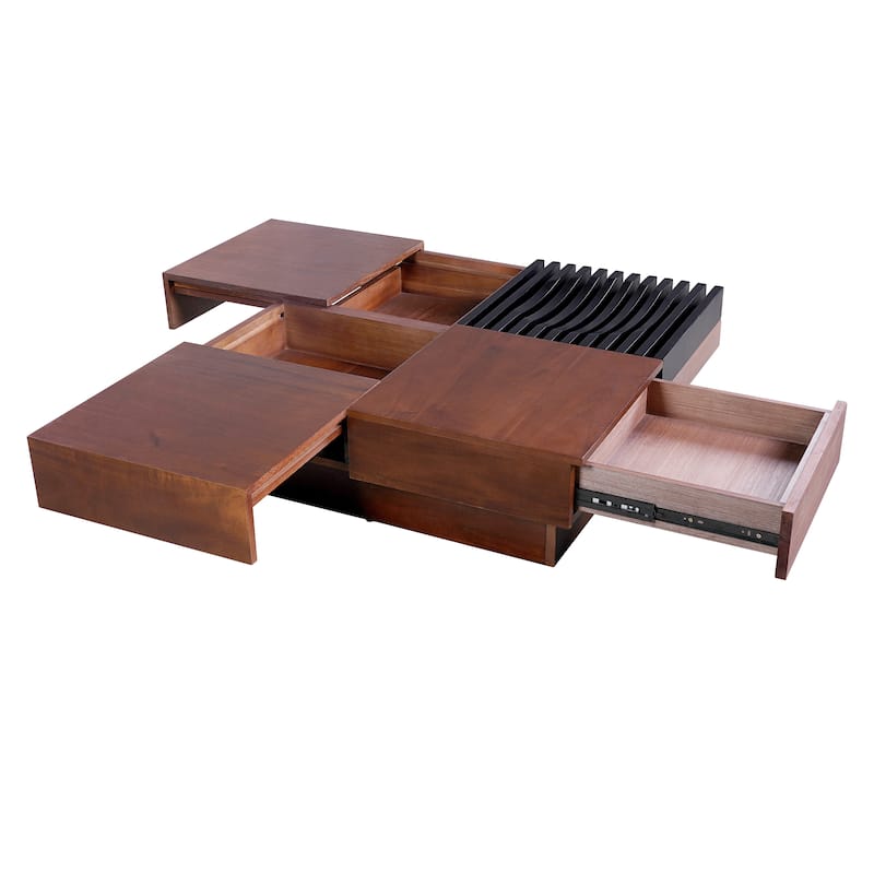 Acacia Wood Storage Coffee Table ,Brown & Black Color