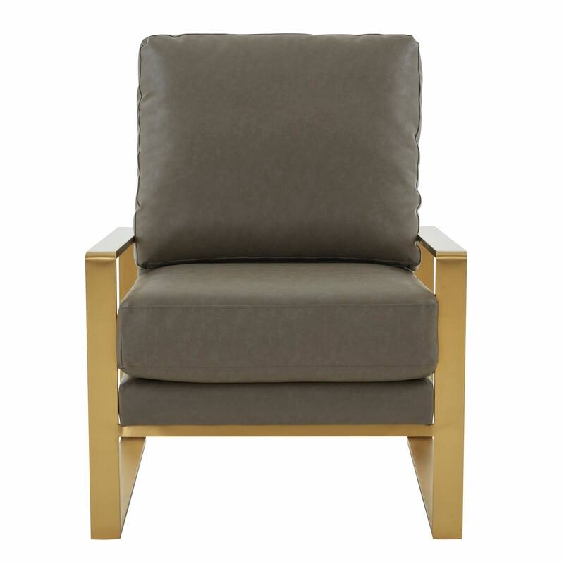 Jefferson Contemporary Leather Accent Armchair with Brushed Gold Base, Removable Cushions, and Durable Spring-Supported Seat