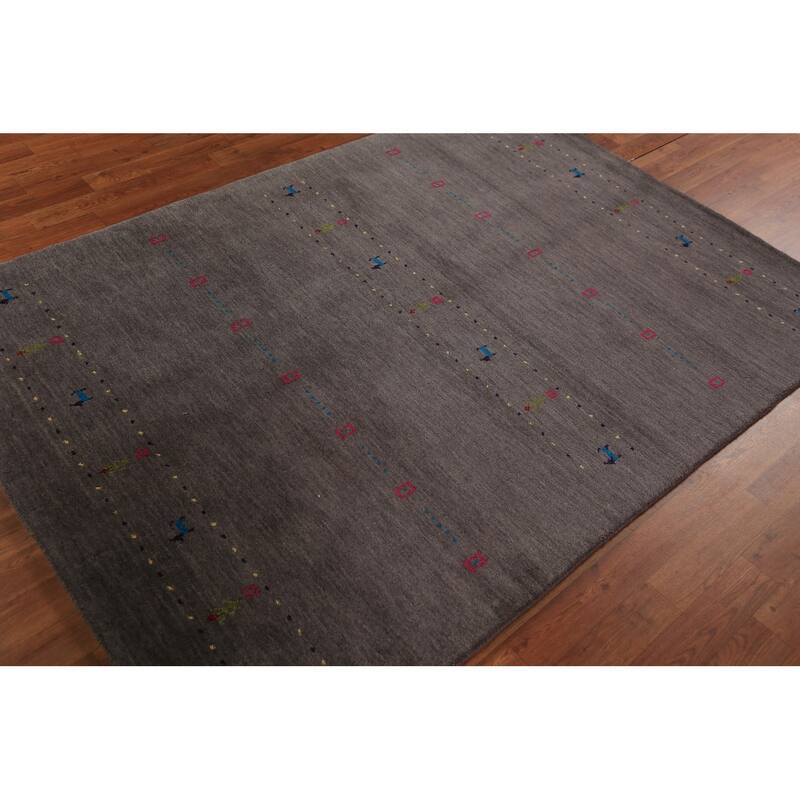 Tribal Charcoal Gabbeh Oriental Rug Handmade Wool Carpet - 4'8"x 6'7"