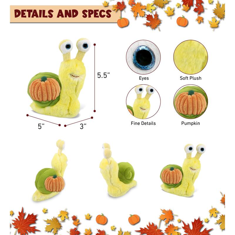 DolliBu Super Soft Yellow Snail Stuffed Animal w/ Pumpkin Plush Decor - 5.5 inches