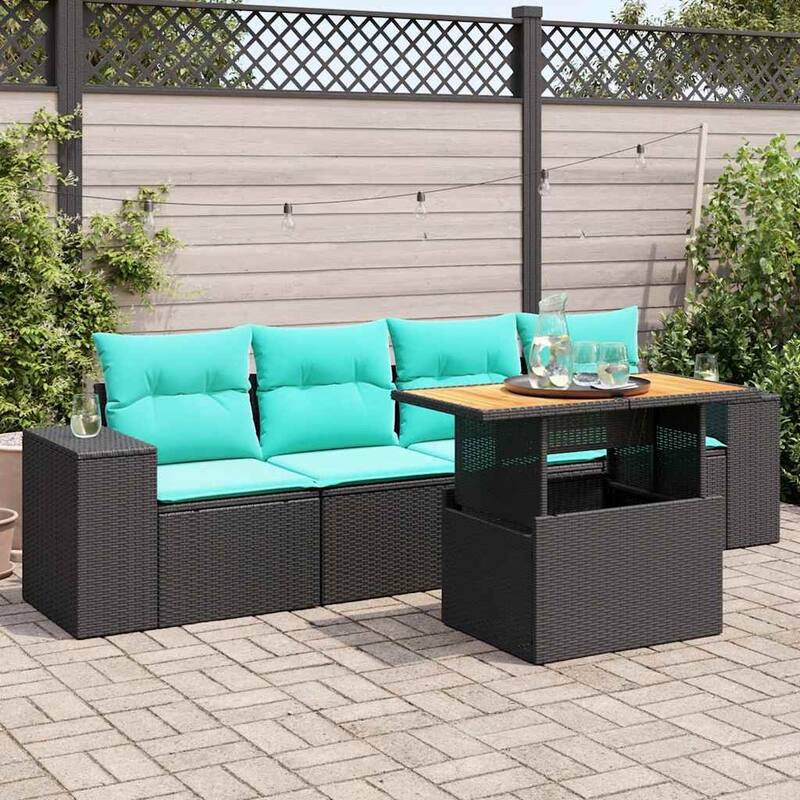 vidaXL Patio Sofa Set with Cushions Outdoor Furniture 5 Piece Poly Rattan - Black-with storage - 21.7 x 24.4 x 27.2