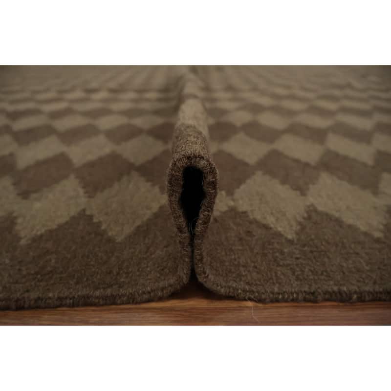 Hand Woven Oriental 100% Wool Carpet Southwestern Modern Brown Kilim Area Rug - 13' 0'' X 10' 0''