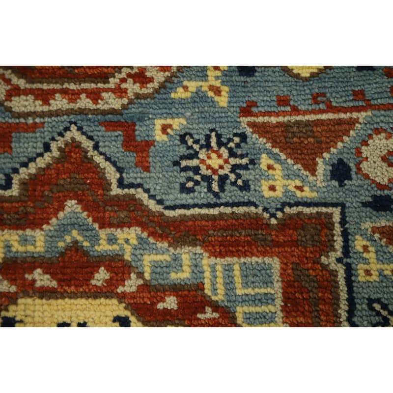 Hand Knotted Oriental 100% Wool Carpet Traditional Geometric Navy Blue & Blues Kazak Runner Rug - 7' 11'' X 2' 5''
