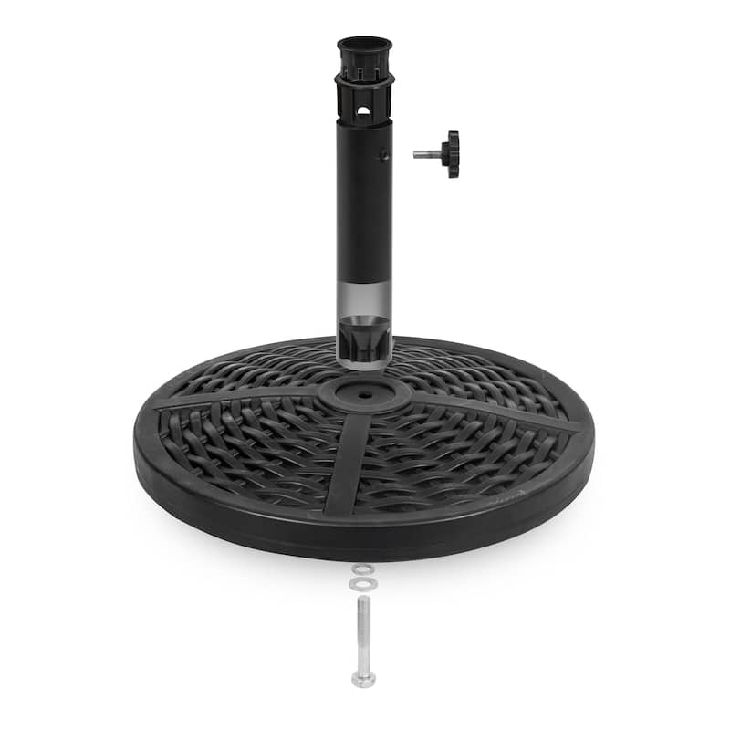 Outdoor Round Black Patio Umbrella Base, Resin and Concrete