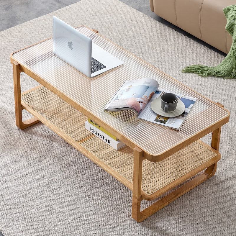 Modern Glass End Table with Rounded Edges, Transparent Accent Table Side Table Coffee Table with Polished Corners - Natural