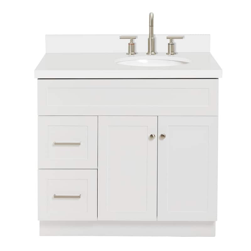 Ariel F037SRWQOVO Hamlet 37" Free Standing Single Basin Vanity Set - White / Pure White Top - Painted