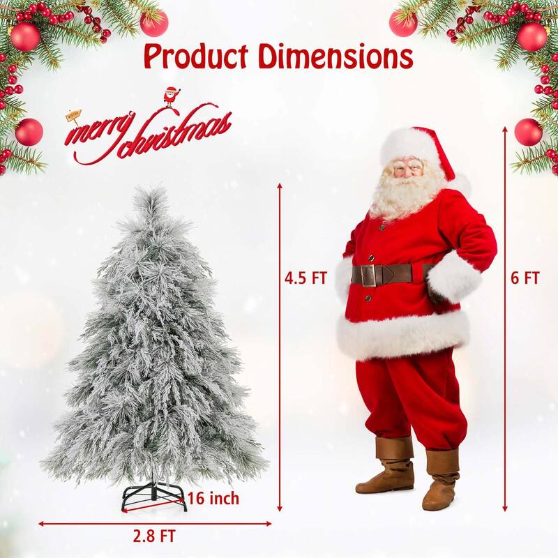 4.5/6/7 FT Pre-Lit Flocked Christmas Tree Holiday Artificial Xmas Tree - 4.5 Foot