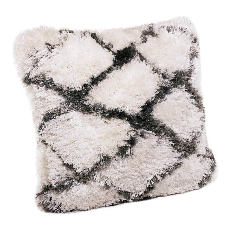 Handwoven Diamond Shag Throw Pillow Cover - 20" - White and Black
