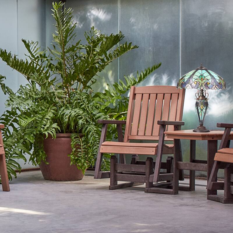 Halston River of Goods Double Lit Stained Glass 24.5-Inch Table Lamp - 18" X 18" X 24.5"