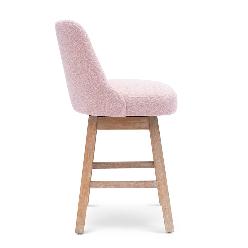 Boucle Polyester Upholstered Swivel Counter Stool - Foot Glides (Set of 2)