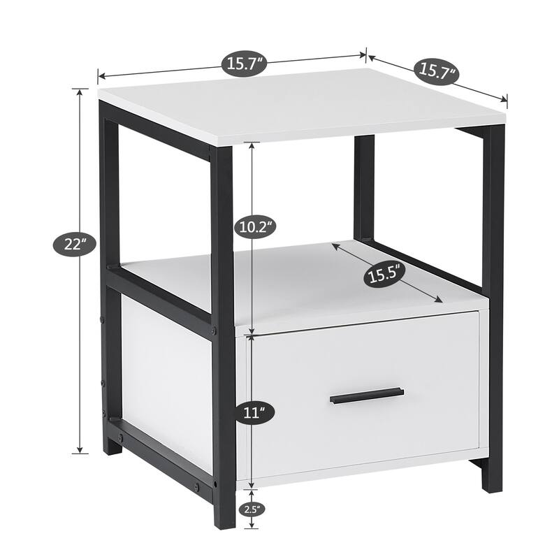 VECELO Nightstand Set of 1/2, Modern Square Side End Table, Living Room, Study Metal Frame