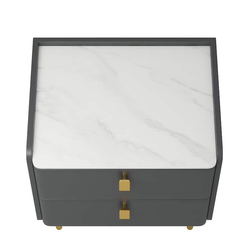 Modern Luxury 2-drawer Faux Leather Bedroom Nightstand