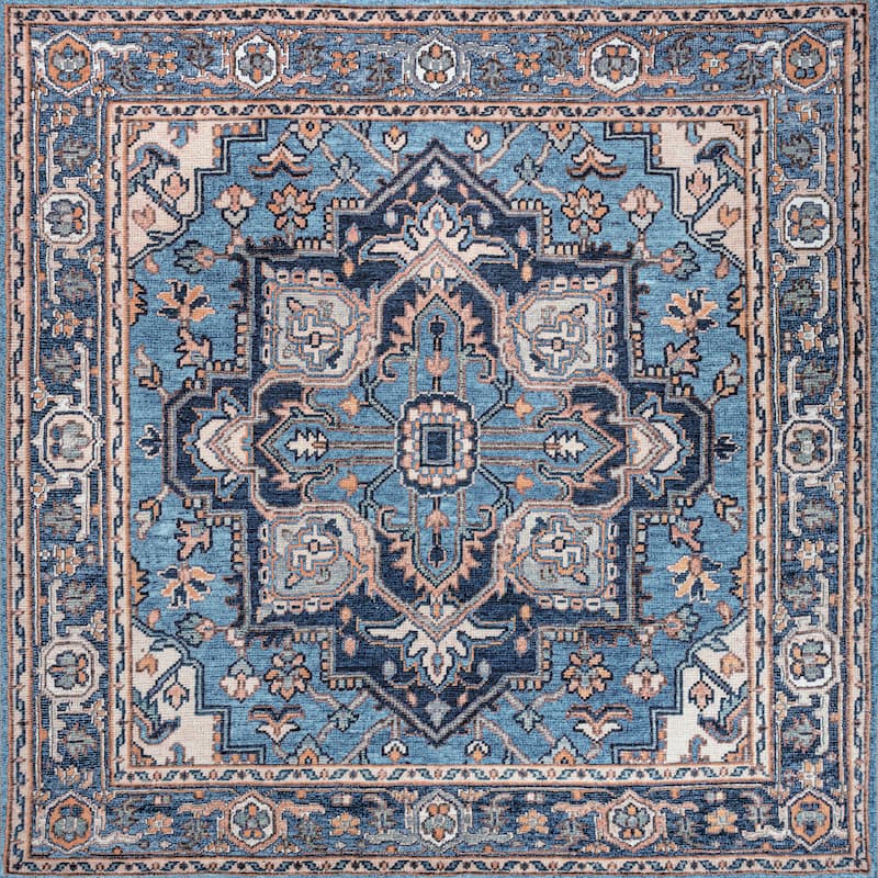 JONATHAN Y Cirali Ornate Large Medallion Machine Washable Area Rug - 5' Square - Blue/Beige