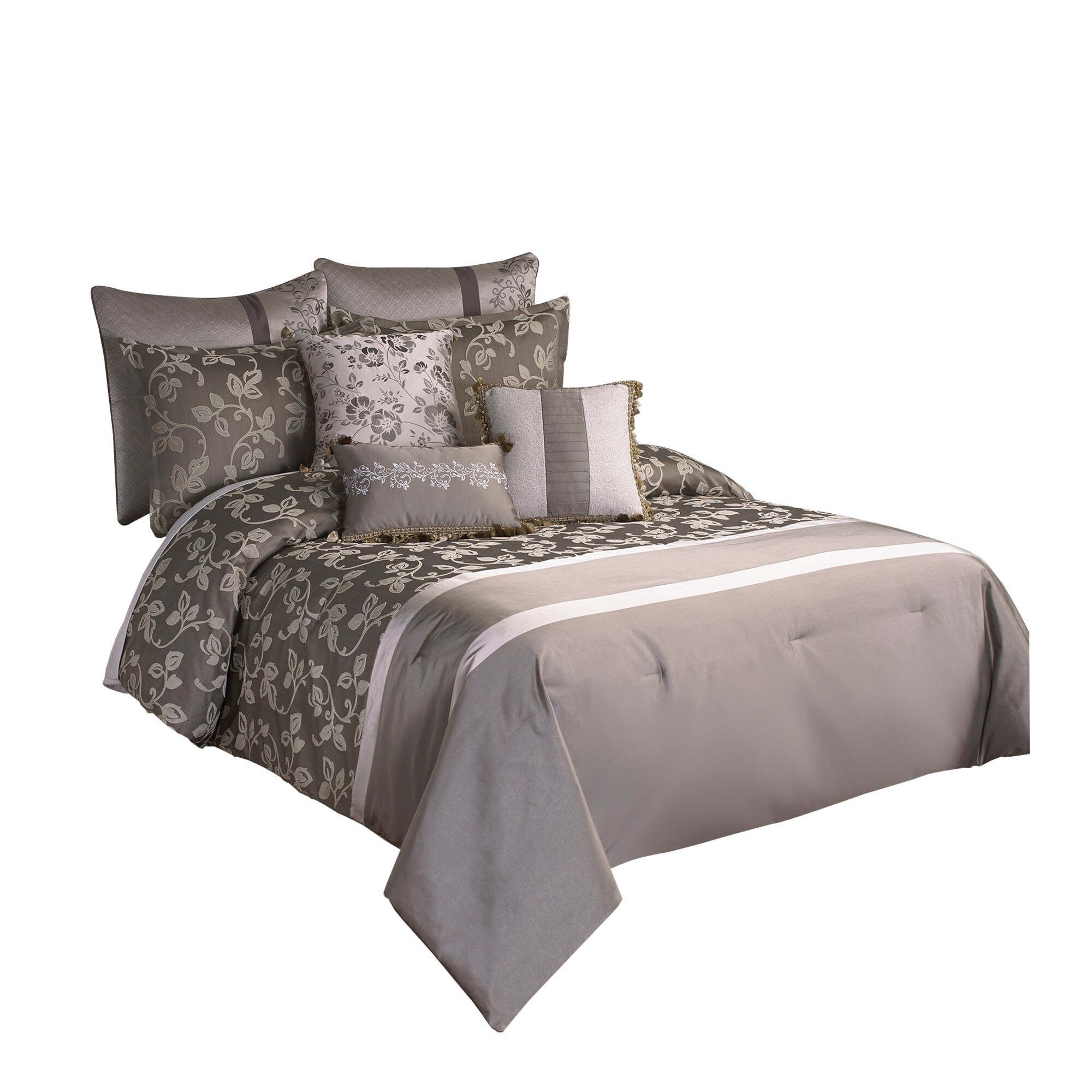 Shop Black Friday Deals On 9 Piece Queen Polyester Comforter Set With Leaf Print Platinum Gray On Sale Overstock 32006709