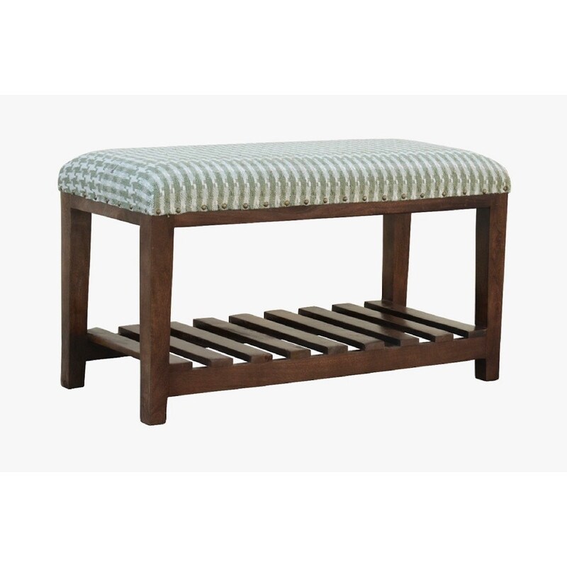 Wood bench with shelf outlet