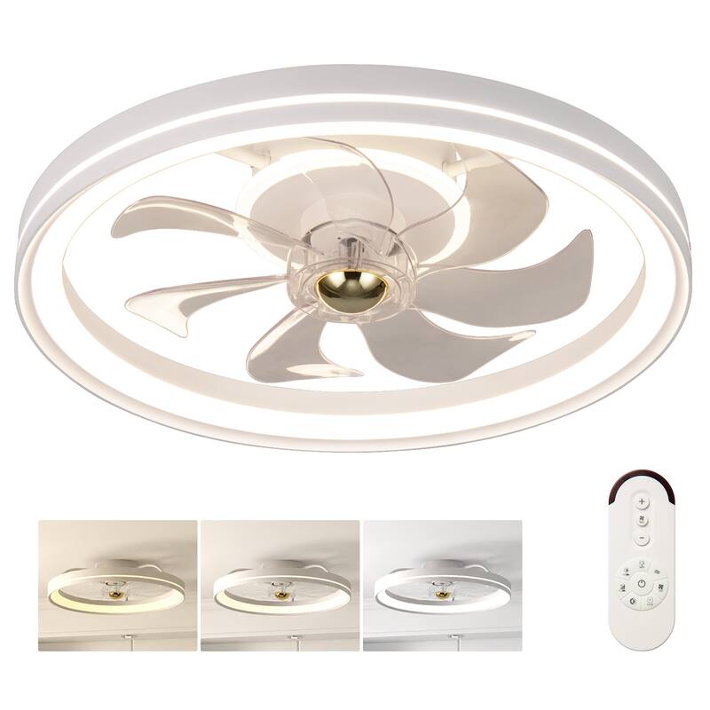 Gymax 3000-6500K Dimmable Modern Flush Mount LED Fan Light w/ 3 Color - White