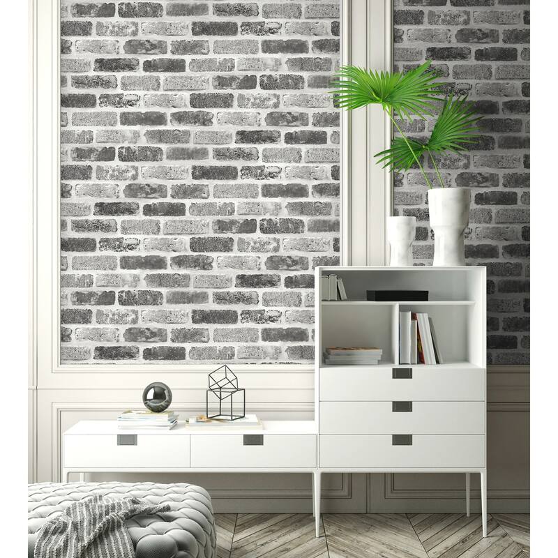 NextWall Grey Washed Brick Peel and Stick Removable Wallpaper - 20.5 in. W x 18 ft. L