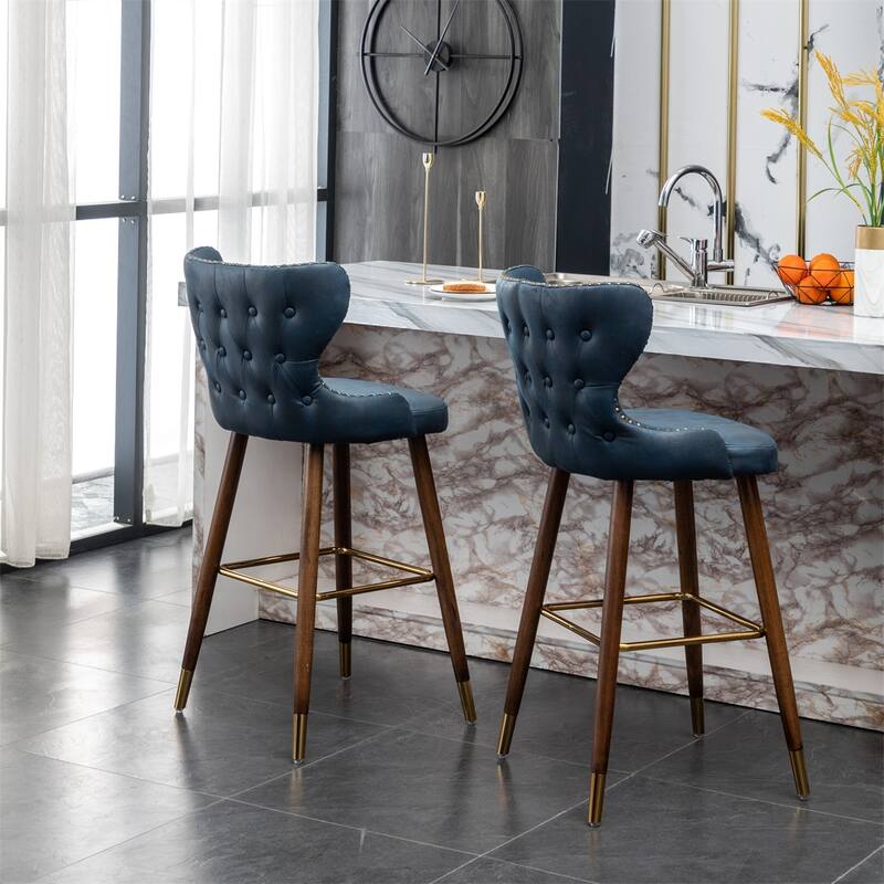 Modern Faux Leather Tufted Nailhead Trim Counter Stool Set of 2
