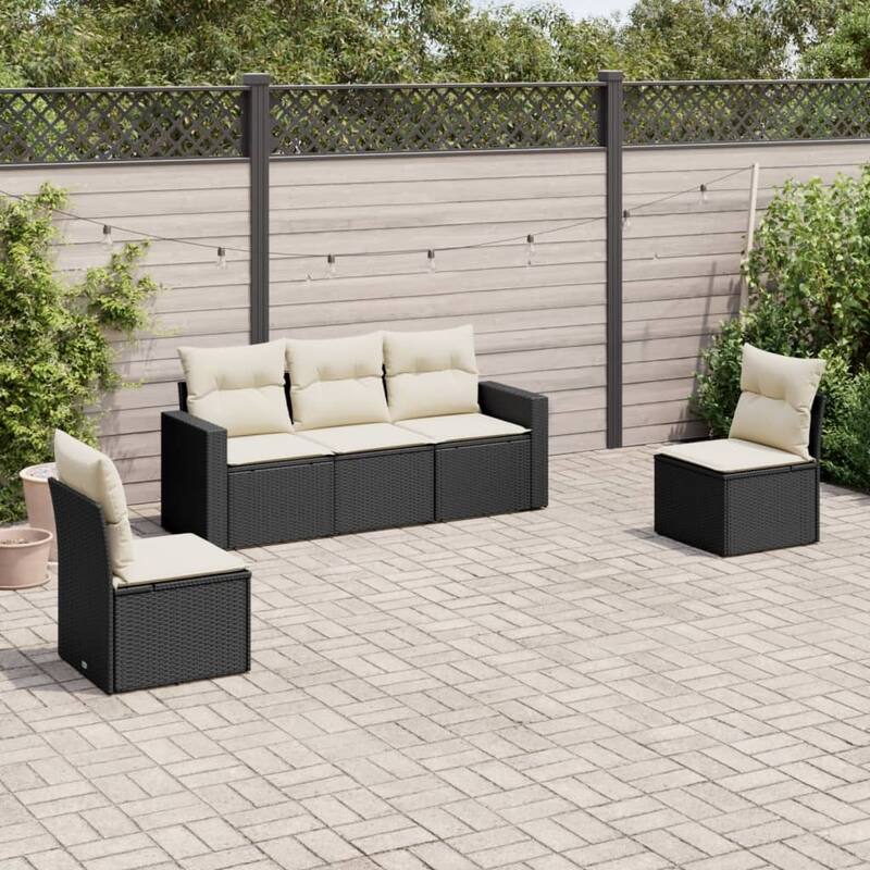 vidaXL Garden Sofa Set PE rattan Large Adjustable Feet - Black and Cream - 73.2 x 24.4 x 27.2 in (W x D x H)