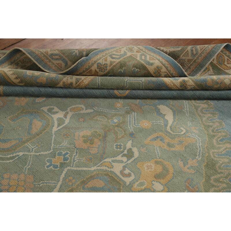 Hand Knotted Oriental 100% Wool Carpet Transitional Medallion Navy Blue & Blues Oushak Area Rug - 11' 11'' X 9' 2''