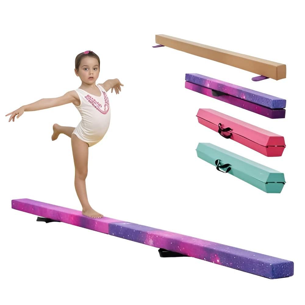 Pink-Purple Solid Wood Kids Balance Beam 8ft with EVA Cushion and Foldable Design - 46.85 x 4.1 x 4.4 in