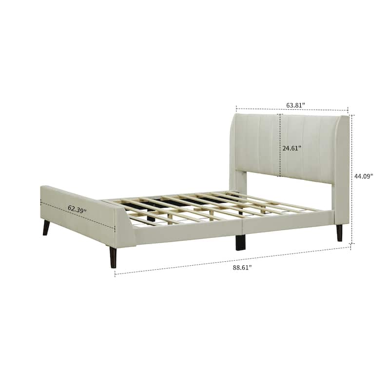 Classic Velvet Upholstered Platform Bed with Centre Support Legs