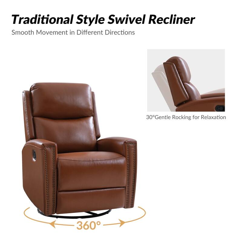 Fiacro 30.31"Wide Modern Genuine Leather Wingback Swivel Rocker Recliner with Nailhead Trims, Set of 2