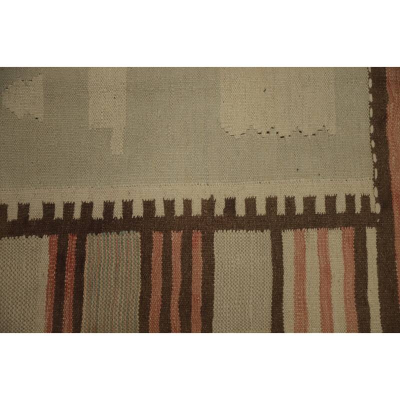 Hand Woven Oriental 100% Wool Carpet Southwestern Tribal Green Kilim Area Rug - 9' 9'' X 6' 8''