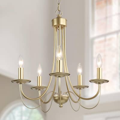 Mid-century Modern 5-Light Gold Curved Arm French Country Chandelier for Dining Room
