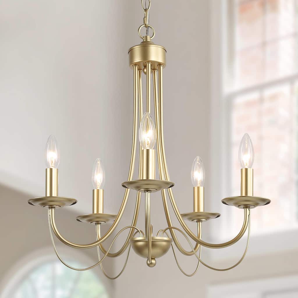 Mid-century Modern 5-Light Gold Curved Arm French Country Chandelier for Dining Room