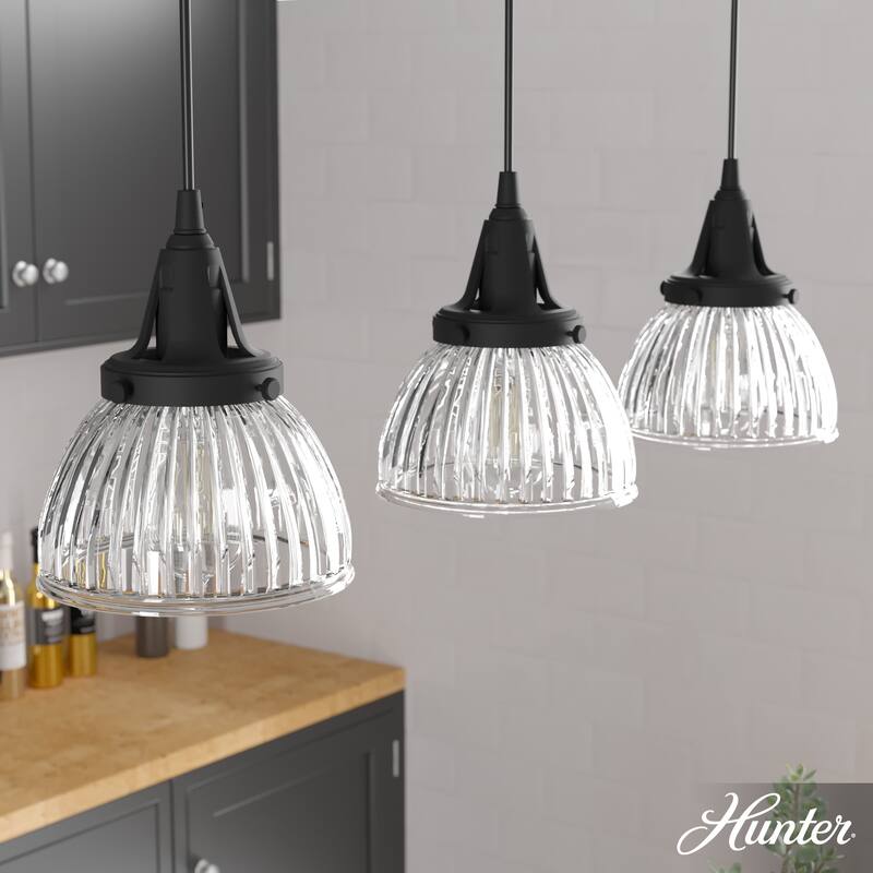 Hunter Cypress Grove 3-Light Linear Cluster Pendant - Kitchen Island, Dining Room - Industrial, Transitional, Modern - Natural Iron