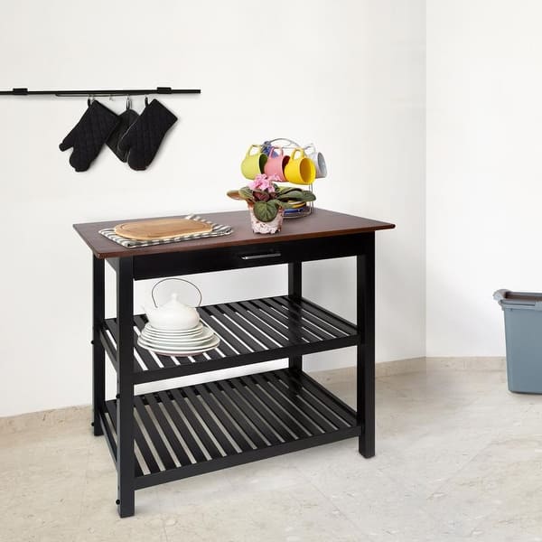 Shop 2 Shelf Natural Solid Wood Top Kitchen Island Overstock