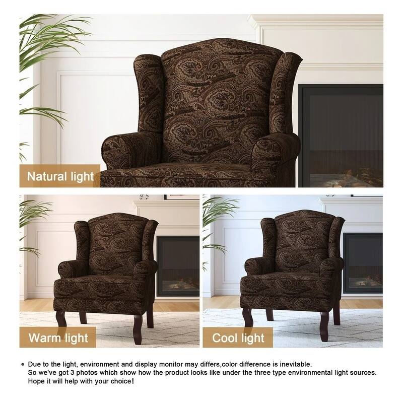 2 Set Traditional Wingback Accent Chairs Upholstered Armchair